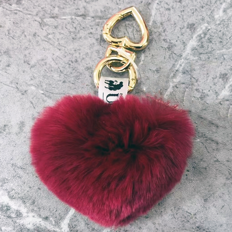 Love Heart Rex Rabbit Fur Key Holder Various Colours - Image 3