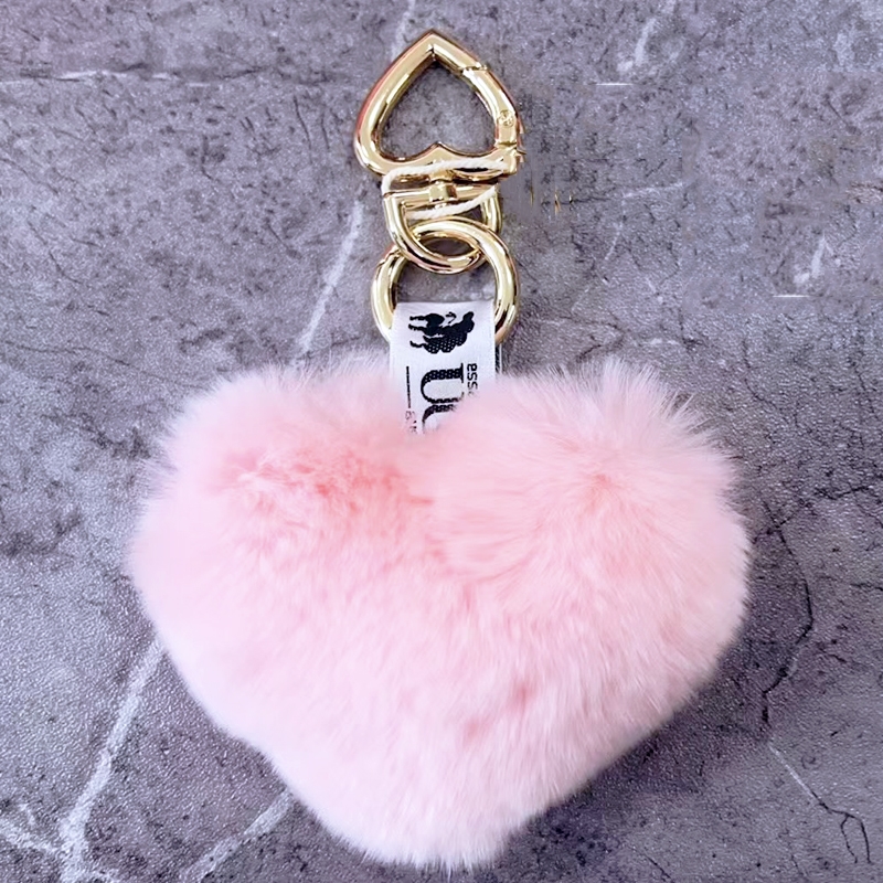 Love Heart Rex Rabbit Fur Key Holder Various Colours - Image 4