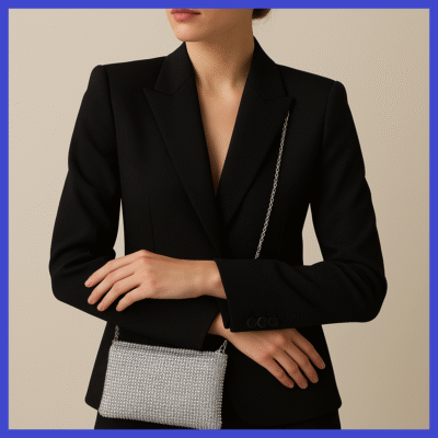 Small Diamantes Soft Clutch Black Or Silver Crystal