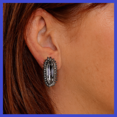 Clip-On Simple Glamour Earrings Black OR Silver ​Cubic Zirconia