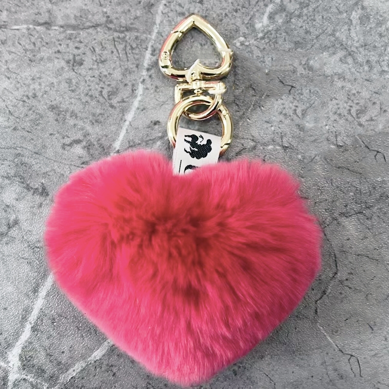 Love Heart Rex Rabbit Fur Key Holder Various Colours - Image 5