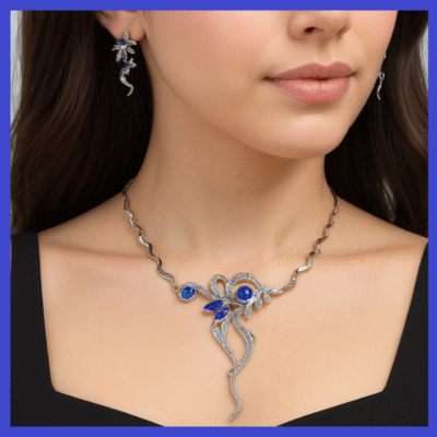 Blue OR Silver Swarovski Crystals Necklace+Earring Set