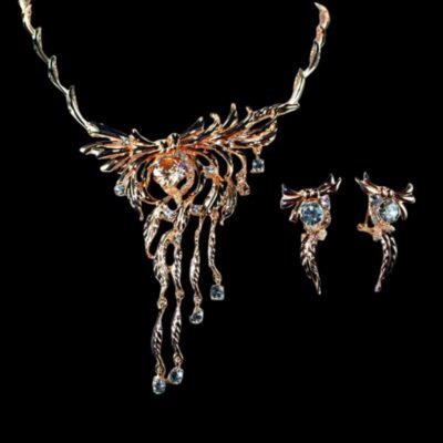 Alternative view of Gold, Rose Gold OR Silver Swarovski Crystals Designer Necklace+Earring Set