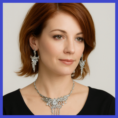 Gold, Rose Gold OR Silver Swarovski Crystals Designer Necklace+Earring Set