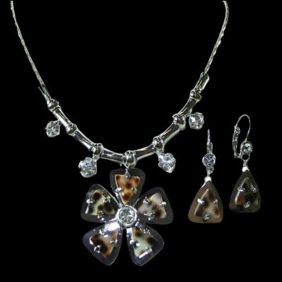 Alternative view of Swarovski Crystals/Tiger Shell Necklace+Earrings Set