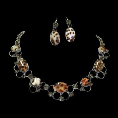 Alternative view of Swarovski Crystals/Tiger Shell Necklace + Earrings Set, Black OR Silver