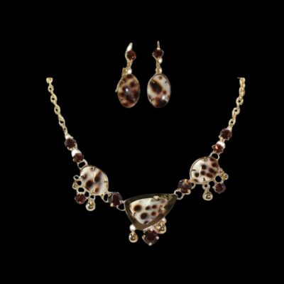 Alternative view of Swarovski Crystals/Tiger Shell Necklace + Earrings Set, Brown OR Silver