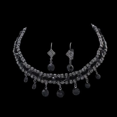 Alternative view of Black, Gold OR Silver Swarovski Crystals Necklace+Earring Set