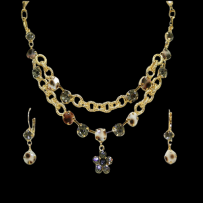 Alternative view of Swarovski Crystals/Tiger Shell Necklace + Earrings Set