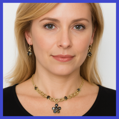 Swarovski Crystals/Tiger Shell Necklace + Earrings Set