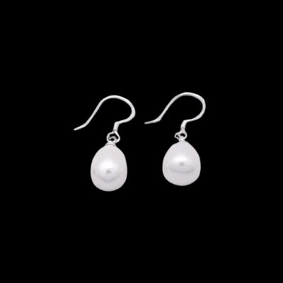 Alternative view of White Or Grey Teardrop Freshwater Pearl Earrings 925 Sterling Silver