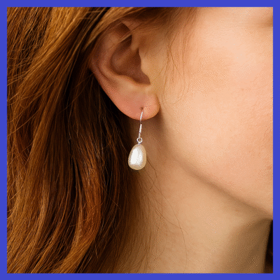 White Or Grey Teardrop Freshwater Pearl Earrings 925 Sterling Silver