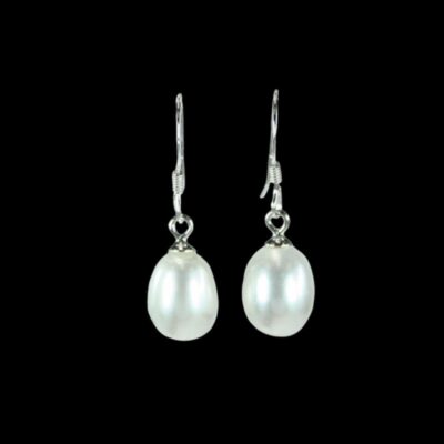 Alternative view of White Medium Teardrop Freshwater Pearl Earrings 925 Sterling Silver