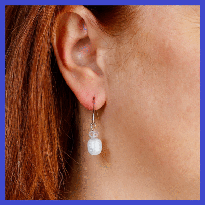 White Fancy Teardrop Cubic Zirconia Freshwater Pearl Earrings 925 Sterling Silver