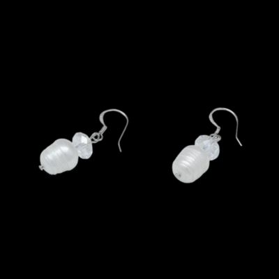 Alternative view of White Fancy Teardrop Cubic Zirconia Freshwater Pearl Earrings 925 Sterling Silver