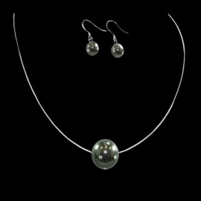Alternative view of Mother of Pearl Necklace + Earring Set, White OR Grey