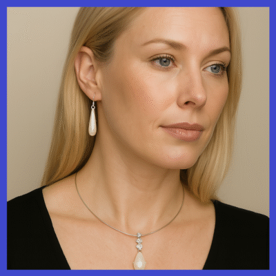 Mother of Pearl Necklace + Earring Set, White OR Grey