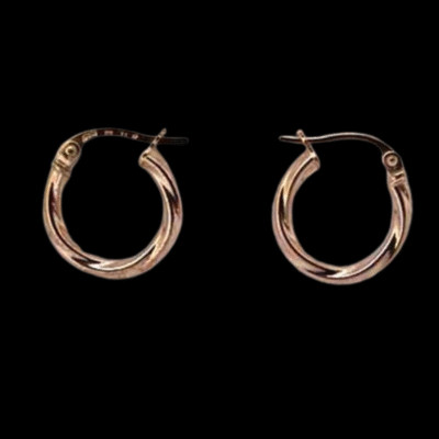 Alternative view of Italian 9ct Rose Gold Twisted Hoop Earrings 14mm Hoop Earrings