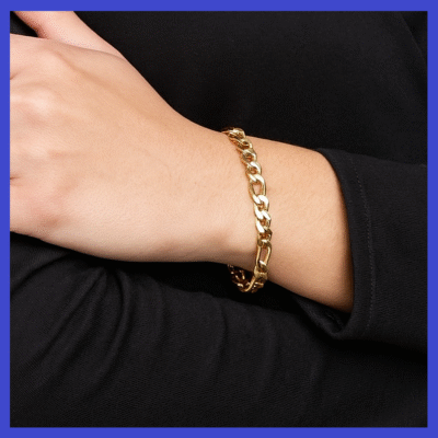 9ct Gold Bevelled Figaro Bracelet 4mm