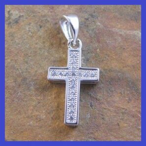 Sterling Silver CZ Cross Pendant 9x14mm Rhodium Plated