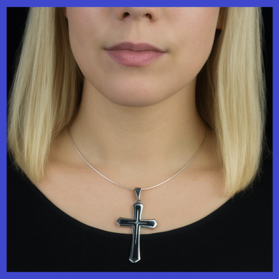 Stainless Steel Cross Pendant With CZ 31x45mm