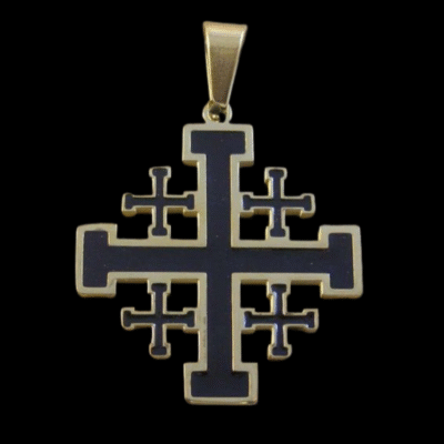 Alternative view of Stainless Steel Gold and Black Jerusalem Cross Pendant 31x40mm
