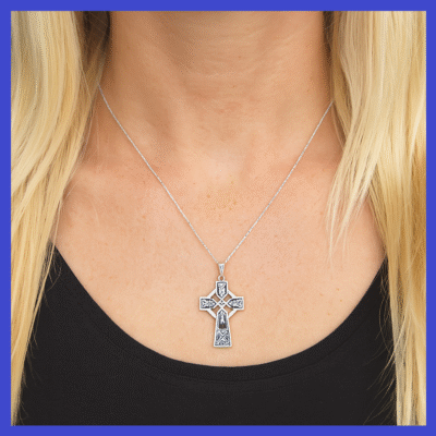 Sterling Silver Pendant – 21×33 Celtic Cross With Enamel