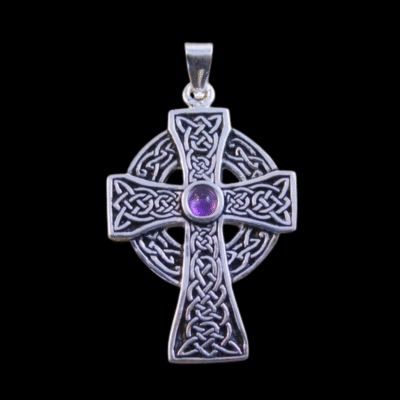 Alternative view of Sterling Silver Amethyst Celtic Cross Pendant 20.5x28mm