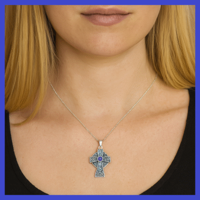 Sterling Silver Amethyst Celtic Cross Pendant 20.5x28mm
