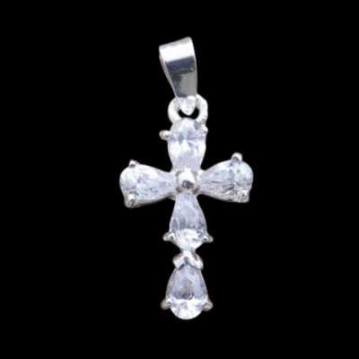 Alternative view of Sterling Silver CZ Cross Pendant 12x20mm