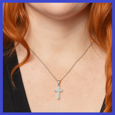 Sterling Silver CZ Cross Pendant 9x14mm Rhodium Plated