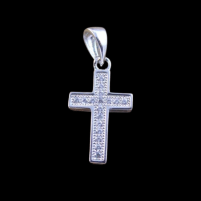 Alternative view of Sterling Silver CZ Cross Pendant 9x14mm Rhodium Plated