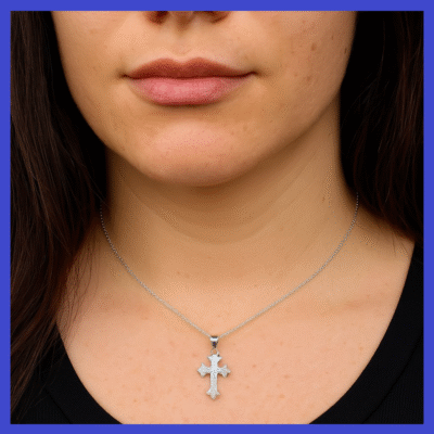 Sterling Silver Gothic CZ Cross Pendant 12x15mm Rhodium Plated