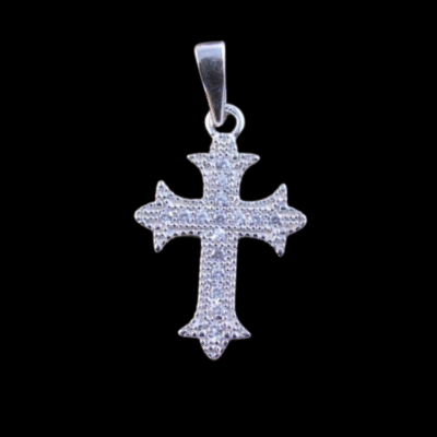 Alternative view of Sterling Silver Gothic CZ Cross Pendant 12x15mm Rhodium Plated