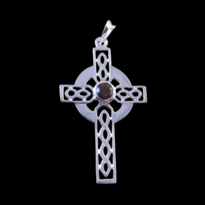 Alternative view of Sterling Silver 24.5x43mm Garnet Celtic Cross Pendant