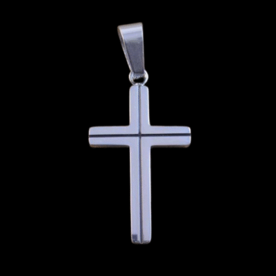 Alternative view of Sterling Silver CZ Cross Pendant 9x14mm Rhodium Plated