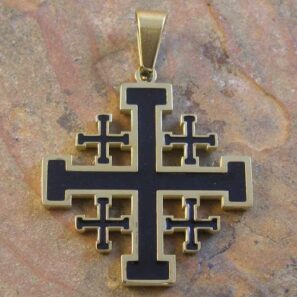Stainless Steel Gold and Black Jerusalem Cross Pendant 31x40mm - Image 2