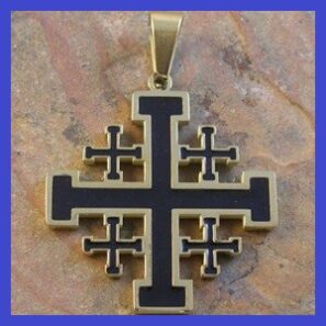 Stainless Steel Gold and Black Jerusalem Cross Pendant 31x40mm