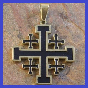 Stainless Steel Gold and Black Jerusalem Cross Pendant 31x40mm