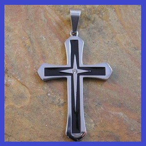 Stainless Steel Cross Pendant With CZ 31x45mm
