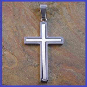 Stainless Steel Double Cross Pendant 27.5x43mm