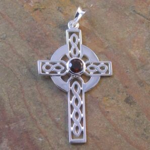Sterling Silver 24.5x43mm Garnet Celtic Cross Pendant - Image 2