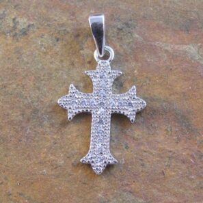 Sterling Silver Gothic CZ Cross Pendant 12x15mm Rhodium Plated - Image 2