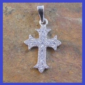 Sterling Silver Gothic CZ Cross Pendant 12x15mm Rhodium Plated