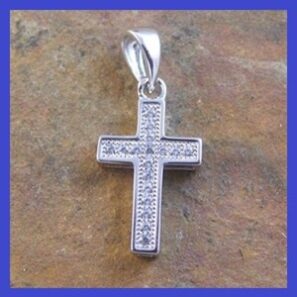 Sterling Silver CZ Cross Pendant 9x14mm Rhodium Plated