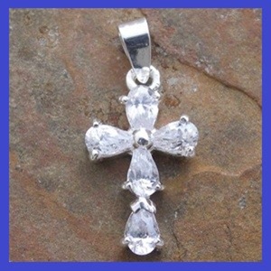 Sterling Silver CZ Cross Pendant 12x20mm