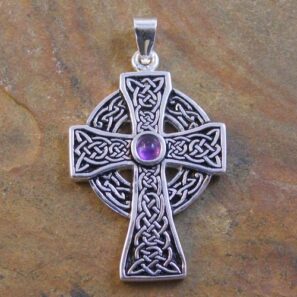 Sterling Silver Amethyst Celtic Cross Pendant 20.5x28mm - Image 2