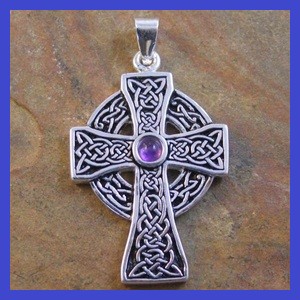 Sterling Silver Amethyst Celtic Cross Pendant 20.5x28mm