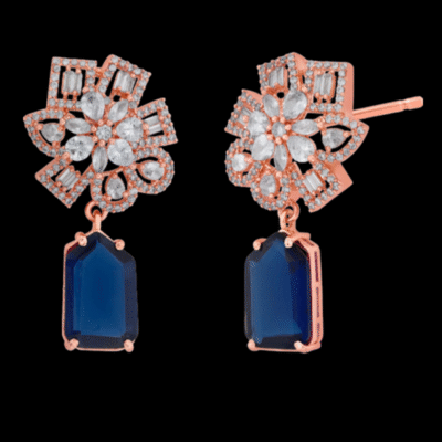 Alternative view of Midnight Blue Flower Dangler Earrings