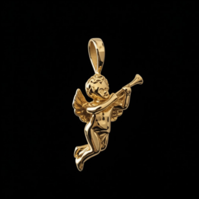 Alternative view of 18K Gold-Plated Cupid Blowing Her Trumpet Pendant (Neck Chain Not Included)